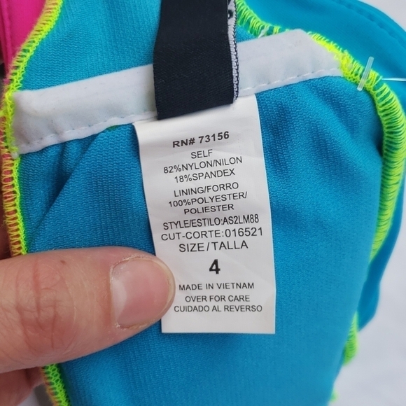 NWT ABS Allen Schwartz Neon Pink Blue Bandeau Strapless Bikini Top - Picture 5 of 8